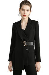 Black V-neck Wide Leg Double Breasted Pantsuits - FashionByTeresa